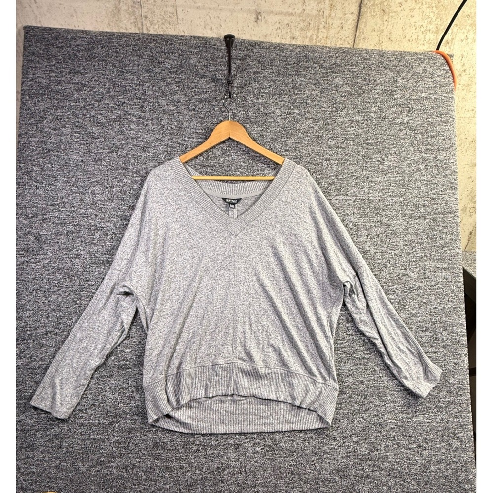 Buffalo David Bitton Gray V-Neck Heathered Knit Drop Shoulder Sweater XL